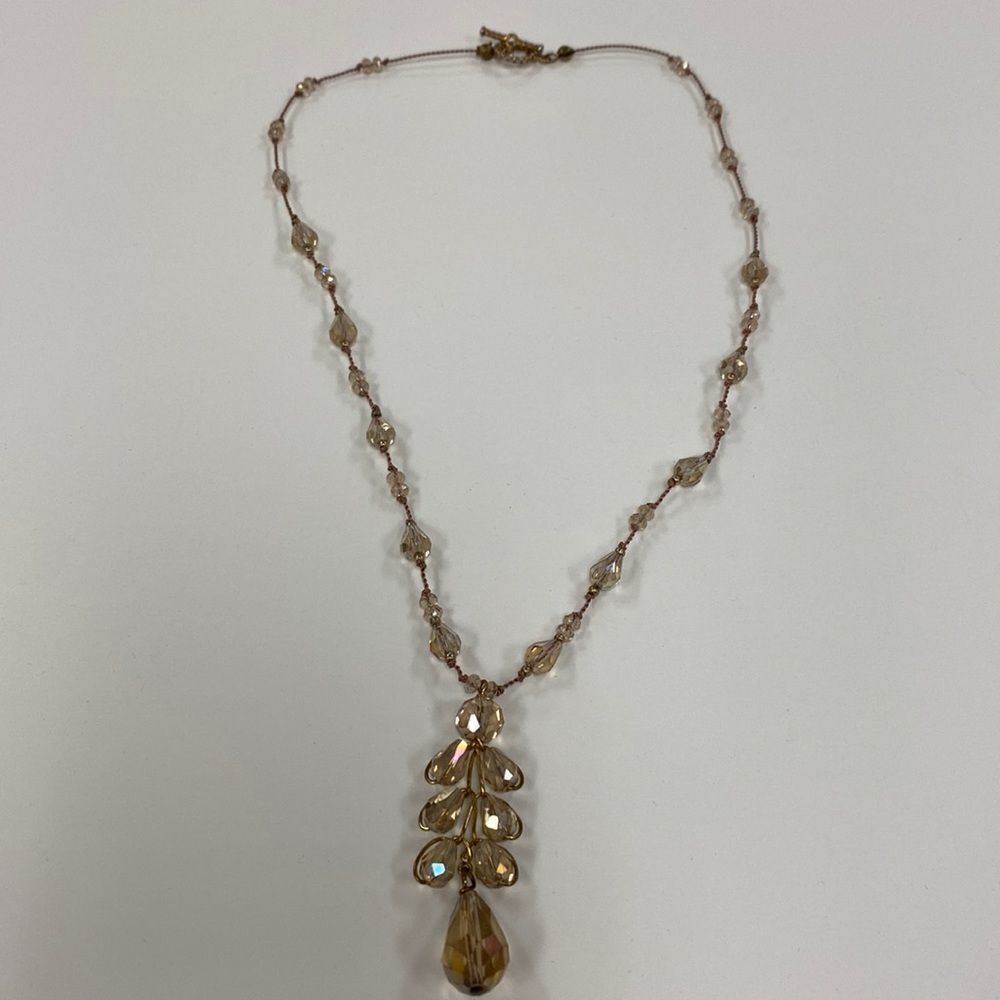 Victorian style gold and‎ crystal teardrop dangle collar necklace